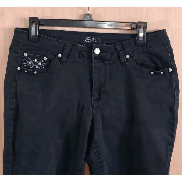 Earl Jeans 14P Women's Black Mid-rise Capri Short Embellished Embroidered - Picture 2 of 6